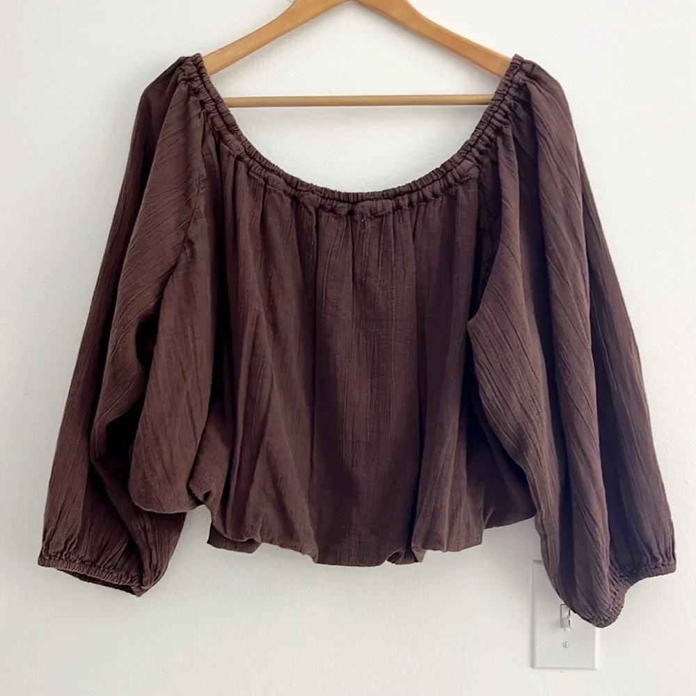 Free People We The Free All About The Bubble Tee Brown NWOT